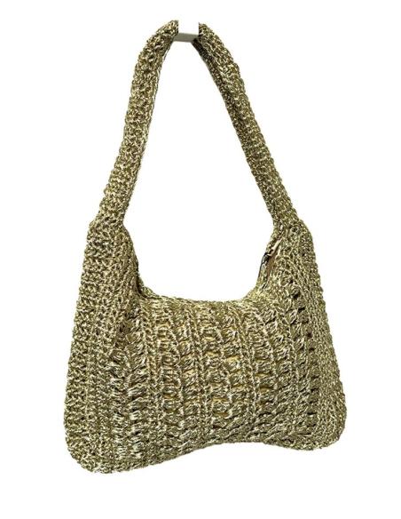 BOLSOS DORADOS TEJIDO BRILLO Y ASA PARA COLGAR | ACCESORIOS MUJER