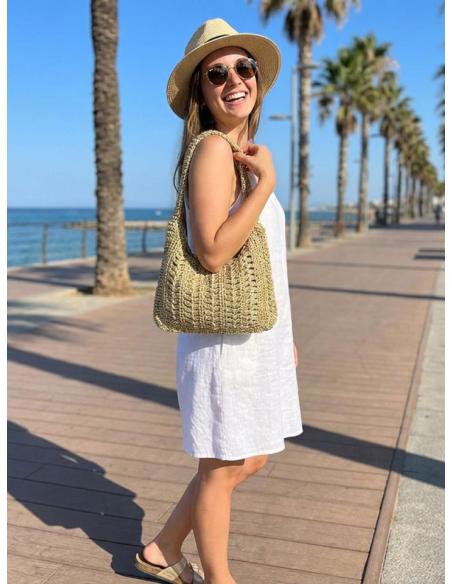 BOLSOS DORADOS TEJIDO BRILLO Y ASA PARA COLGAR | ACCESORIOS MUJER