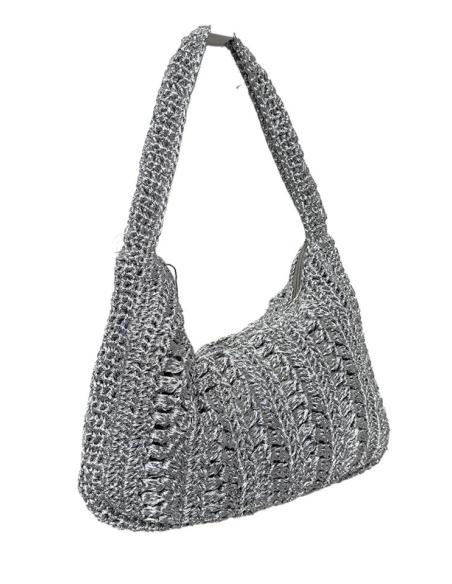BOLSOS PLATEADOS TEJIDO BRILLO Y ASA PARA COLGAR | ACCESORIOS MUJER