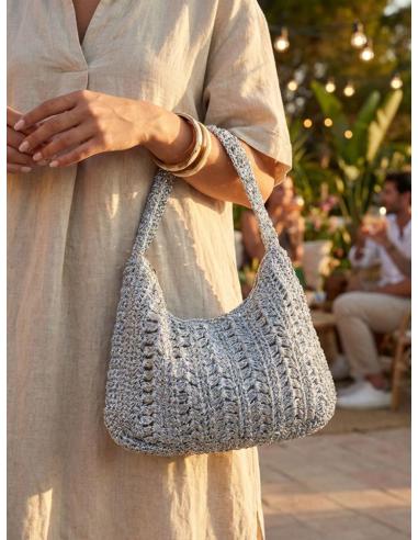 BOLSOS PLATEADOS TEJIDO BRILLO Y ASA PARA COLGAR | ACCESORIOS MUJER