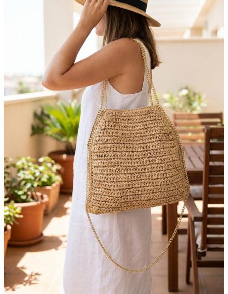 BOLSOS DE VERANO CAMEL CROCHET IMITACION RAFIA | ACCESORIOS MUJER