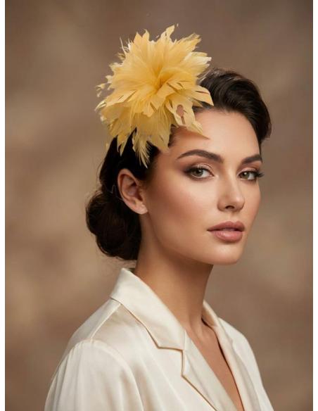 TOCADO INVITADA Y MADRINA DE BODA EN NARANJA OCRE | BROCHE BAUTIZO
