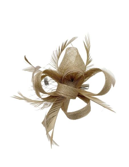 TOCADO INVITADA Y MADRINA DE BODA DORADO OCRE PEQUEÑO | BROCHE BAUTIZO