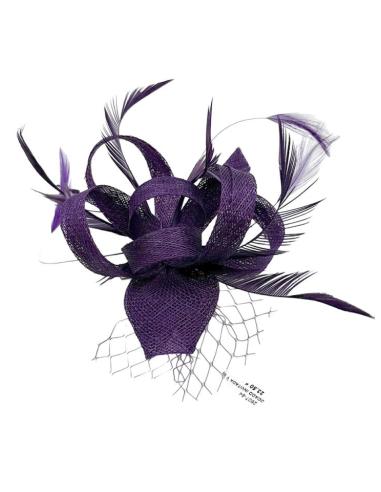 TOCADO INVITADA Y MADRINA DE BODA EN MORADO | BROCHE BAUTIZO