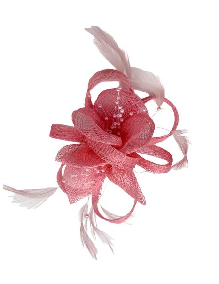 TOCADO INVITADA Y MADRINA DE BODA EN ROSA SALMON | BROCHE COMUNION