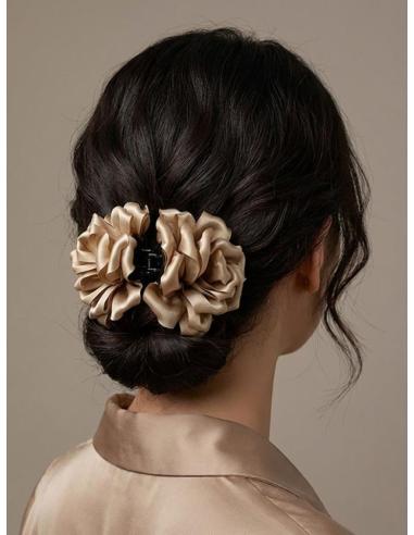 PINZAS DE FLORES DORADO CAMEL PARA EL CABELLO | ACCESORIOS PELO MUJER