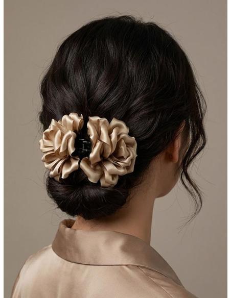 PINZAS DE FLORES DORADO CAMEL PARA EL CABELLO | ACCESORIOS PELO MUJER