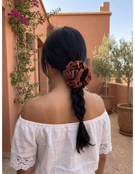 PINZAS DE FLORES MARRON TEJA PARA EL CABELLO | ACCESORIOS PELO MUJER