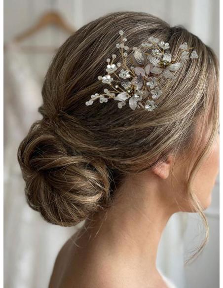 PEINETAS PARA BODAS Y FIESTA CON FLORES ROSA NUDE | NOVIA MADRINA INVITADA