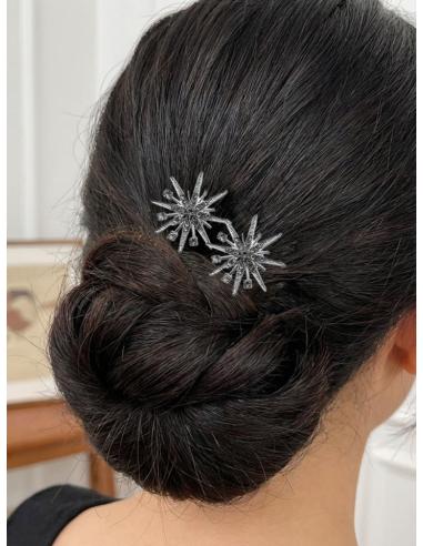 HOQUILLAS DE BODA ESTRELLA BRILLO PLATA ENVEJECIDA | NOVIA INVITADA MADRINA