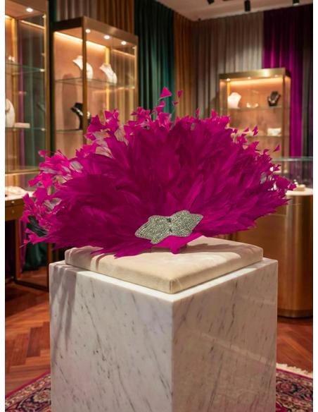 ABANICOS DE FIESTA CON PEDRERIA Y PLUMAS FUCSIAS | BODA Y EVENTO