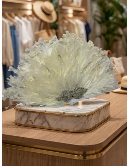 ABANICOS DE FIESTA PEDRERIA Y PLUMAS BLANCO ROTO | BODA Y EVENTO