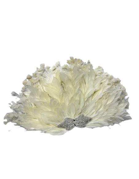 ABANICOS DE FIESTA PEDRERIA Y PLUMAS BLANCO ROTO | BODA Y EVENTO