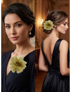 FLORES BODA Y FIESTA DORADAS DE TELA | PINZA Y BROCHE 2