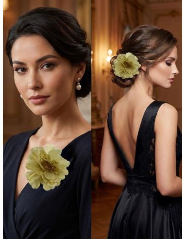 FLORES BODA Y FIESTA DORADAS DE TELA | PINZA Y BROCHE