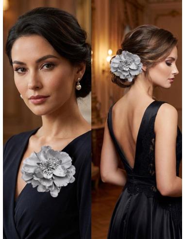 FLORES BODA Y FIESTA PLATEADAS DE TELA | PINZA Y BROCHE