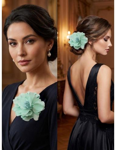 FLORES BODA Y FIESTA VERDE AGUA DE TELA | PINZA Y BROCHE