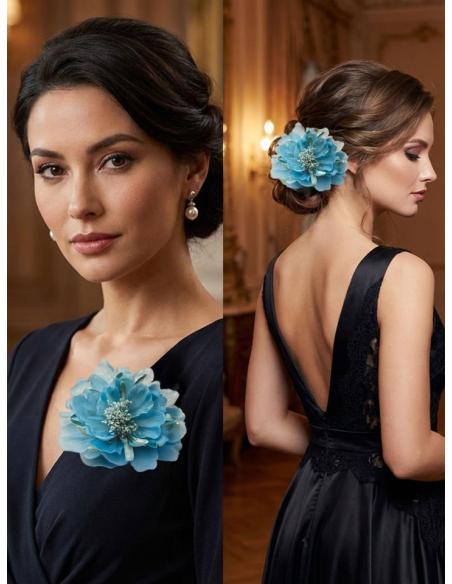 FLORES BODA Y FIESTA AZULES DE TELA | PINZA Y BROCHE