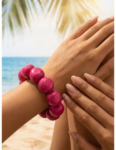 PULSERAS FUCSIAS DE MUJER ELASTICAS GRANDES | BAUTIZO
