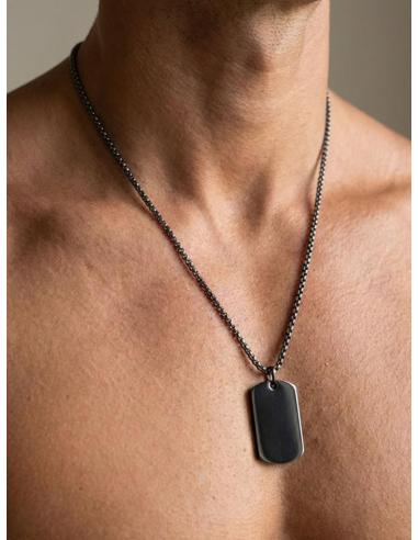 COLLAR HOMBRE CADENA PLATEADA CON CHAPA MILITAR| JOYAS ACERO