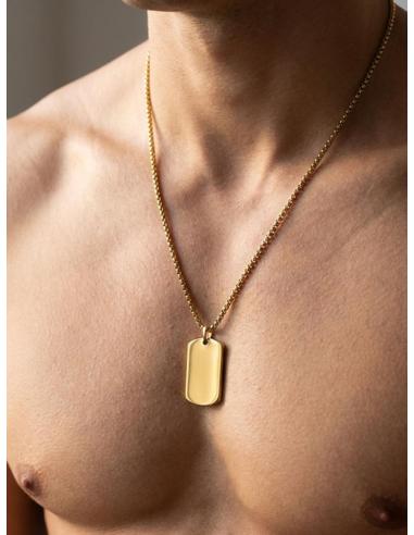 COLLAR HOMBRE CADENA DORADA CON CHAPA MILITAR| JOYAS ACERO