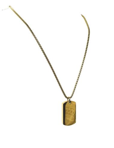 COLLAR HOMBRE CADENA DORADA CON CHAPA MILITAR| JOYAS ACERO