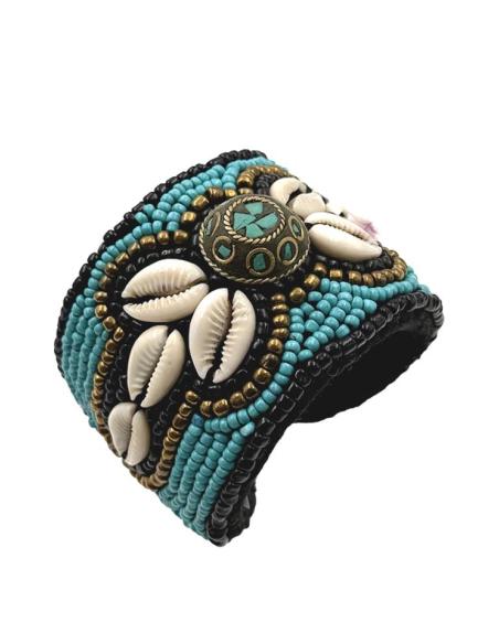 PULSERAS TURQUESAS BRAZALETE ETNICO ANCHO | MODA BOHO MUJER