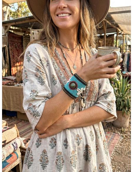 BRAZALETES TURQUESAS ETNICO ANCHO | MODA BOHO MUJER