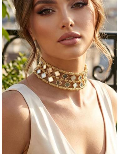 CHOKER FIESTA DORADO CON ESPEJOS MUY FAVORECEDOR | COLLAR MUJER