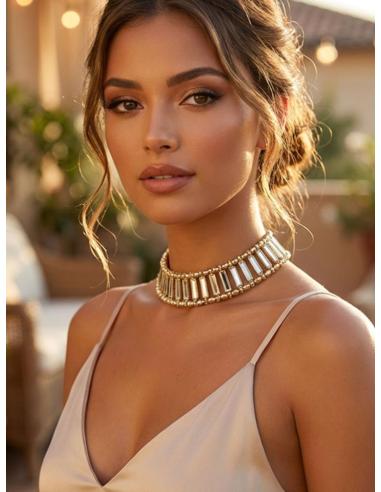CHOKER FIESTA DORADOS Y CALADOS CON ESPEJOS BRILLO | COLLAR MUJER