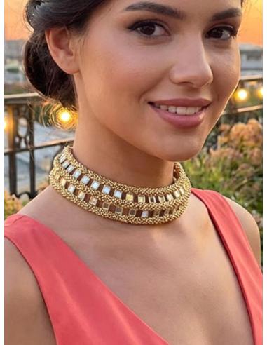 CHOKER MUJER DE FIESTA DORADO APLICACIONES BRILLO | ACCESORIO MODA