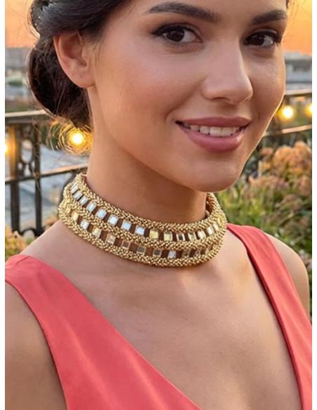 CHOKER MUJER DE FIESTA DORADO APLICACIONES BRILLO | ACCESORIO MODA