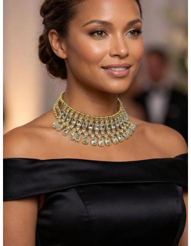 CHOKER DE FIESTA Y BODA DORADO Y DESTELLO CRISTAL | COLLAR MODA MUJER