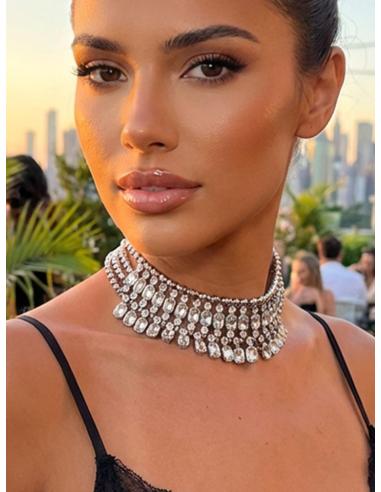 CHOKER DE FIESTA Y BODA PLATEADO BRILLO CRISTAL | COLLAR MODA MUJER