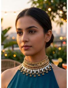 CHOKER FIESTA Y BODA ANCHO DORADO VARIAS HILERAS | COLLAR MUJER 2