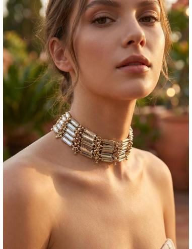 CHOKER FIESTA Y BODA ANCHO DORADO VARIAS HILERAS | COLLAR MUJER