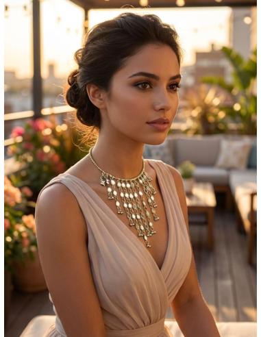 COLLARES CORTOS DE MUJER ARO DORADO DECORADO | CASUAL Y NOCHE