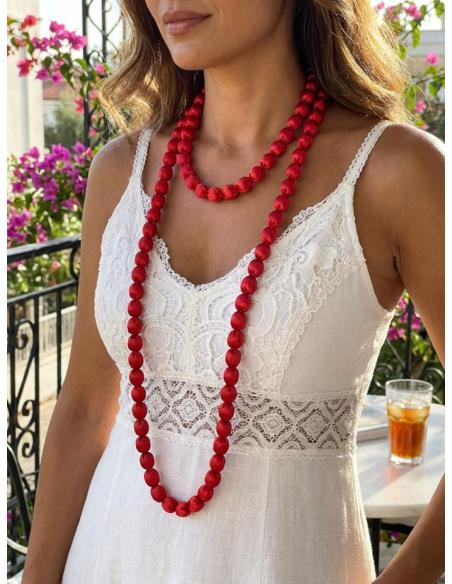 COLLARES MUJER LARGOS ROJOS DE SEDA | ELEGANTES PARA BAUTIZOS