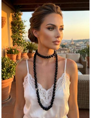COLLARES MUJER LARGOS NEGROS DE SEDA | ELEGANTES PARA BAUTIZOS