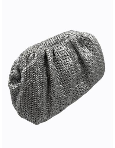 BOLSO DE INVITADA PLATEADO RAFIA CON BOQUILLA | GRAN CAPACIDAD