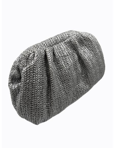BOLSO DE INVITADA PLATEADO RAFIA CON BOQUILLA | GRAN CAPACIDAD