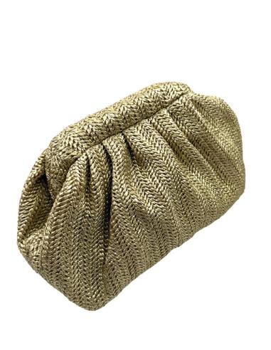BOLSO DE INVITADA DORADO DE RAFIA CON BOQUILLA | GRAN CAPACIDAD