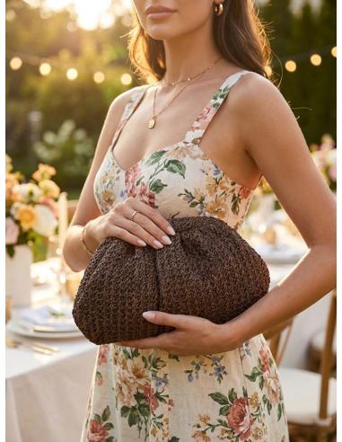 BOLSO DE INVITADA MARRONES DE RAFIA CON BOQUILLA | GRAN CAPACIDAD