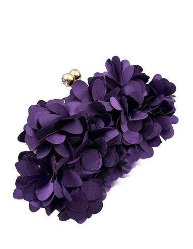 BOLSOS MADRINA E INVITADA MORADOS CON PETALOS TELA | BAUTIZO Y BODA