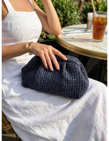 BOLSO DE INVITADA AZUL MARINO DE RAFIA CON BOQUILLA | GRAN CAPACIDAD