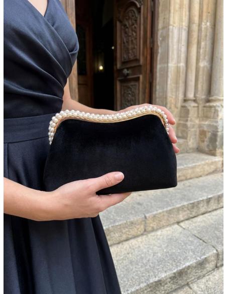 BOLSO MADRINA E INVITADA NEGRO CON BOQUILLA PERLAS | BOLSO DE MANO CON CADENA