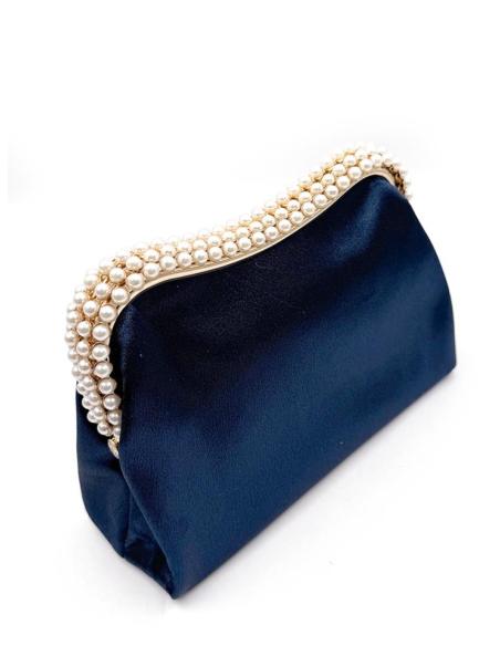 BOLSO INVITADA MADRINA AZUL MARINO BOQUILLA PERLAS | BOLSO DE MANO CON CADENA