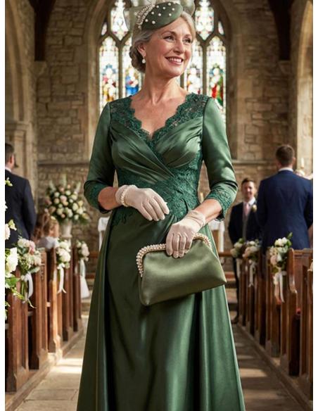 BOLSO INVITADA MADRINA VERDE OLIVA BOQUILLA PERLAS | BOLSO DE MANO CON CADENA