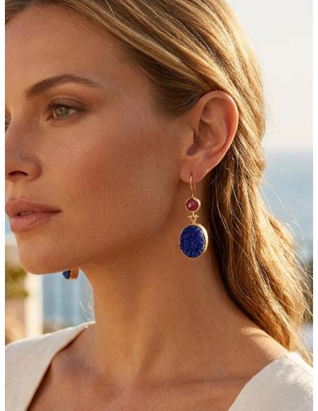 PENDIENTES MUJER CON PIEDRAS DRUSAS NATURALES | LARGOS PARA INVITADA