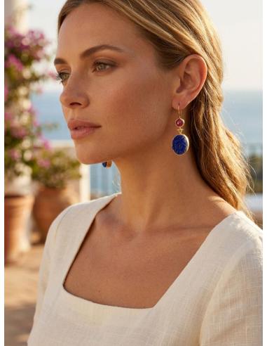 PENDIENTES MUJER CON PIEDRAS DRUSAS NATURALES | LARGOS PARA INVITADA